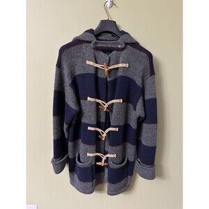 VTG Ralph Lauren 100%‎ Wool Striped Toggle Hand Knit Jacket Button Up Coat READ
